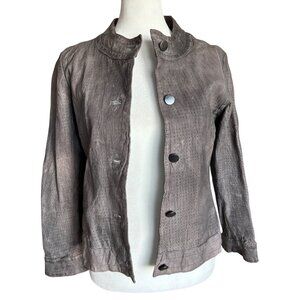 7 For‎ All Mankind Womens Gray Leather Perforated Jacket Red Lining Grunge Moto